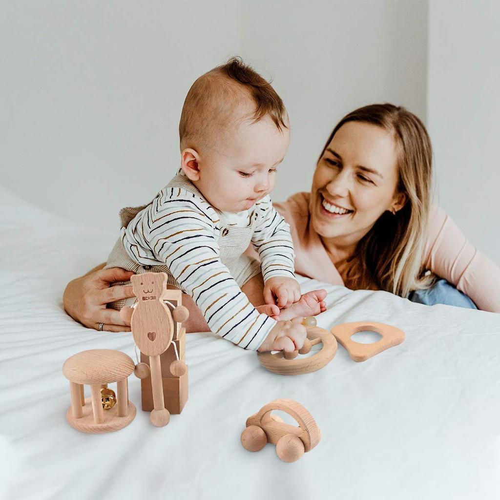 Baby Firstlook Деревянная тачка-погремушка Набор из 5 погремушек Детские игрушки с милыми звуками Деревянные игрушки Подарок для младенцев Подарок для новорожденного