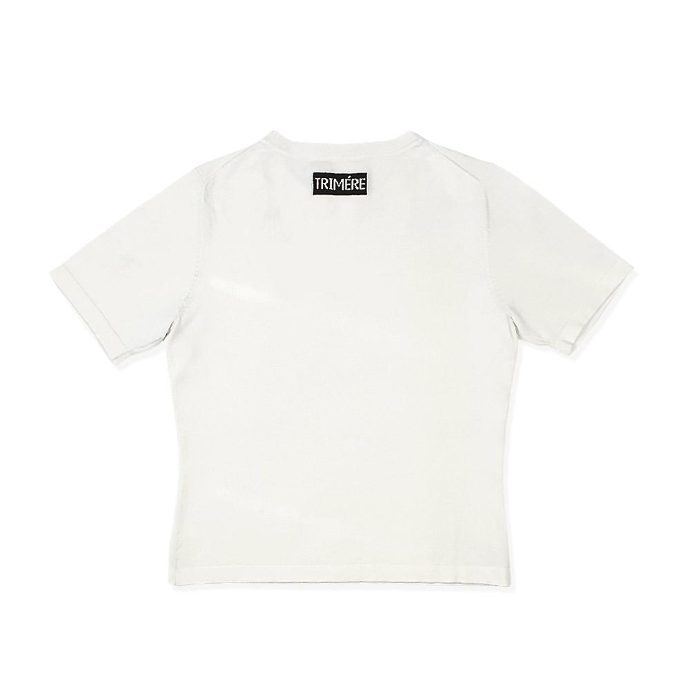 TRIMERE Logo Wappen Short Sleeve Round Knit Woman Ivory