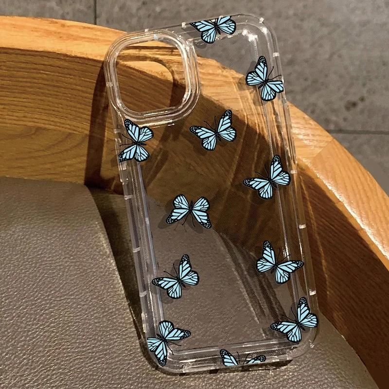 Cartoon White Butterfly Clear Case For iPhone 17 Air 16 15 14 13 12 16E 11 Pro Max 7 8 15 16 14 Plus Soft Cover With Air Cushion