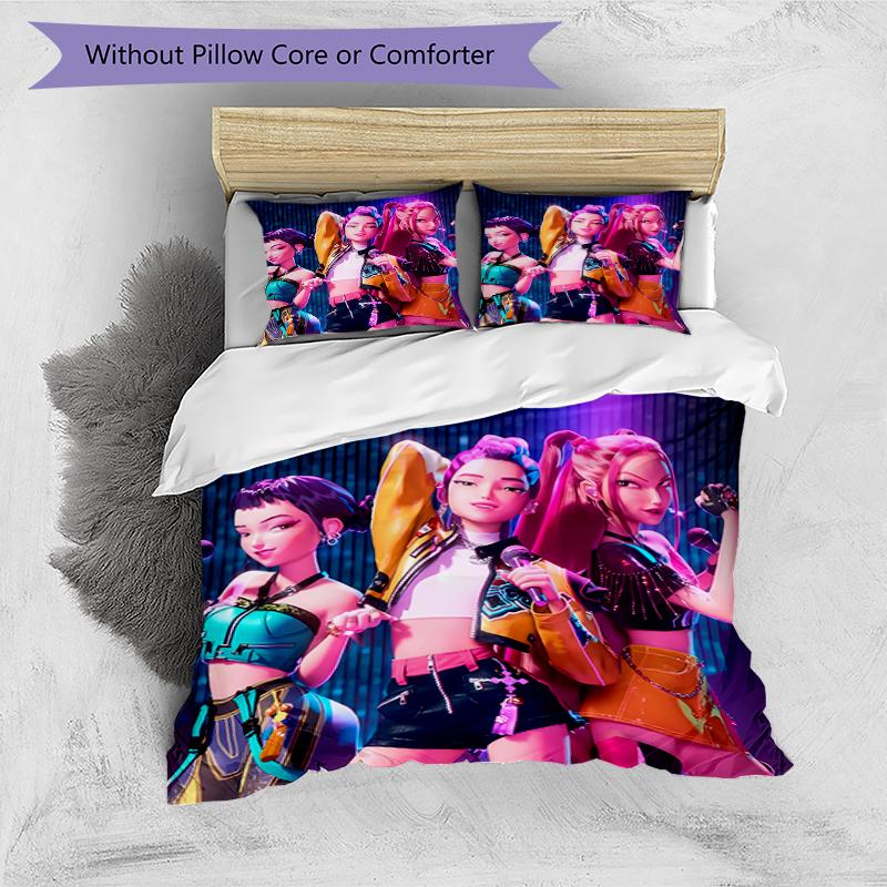 3pcs Kpop Hunter5 pattern bedding set duvet cover set includes duvet cover &pillowcases, perfect all season bedroom decoration & gift