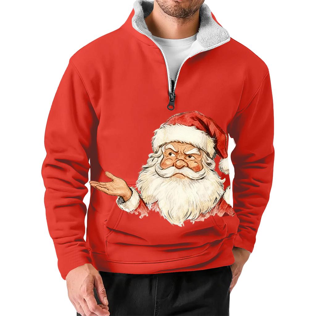 Men's Christmas Stand-up Collar Sweatshirt, Hot-selling Outdoor Casual Top With  Collar