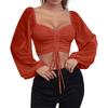 Ladies Casual Solid Color Square Neck Pullover Mesh Splicing Sexy Fashion Top