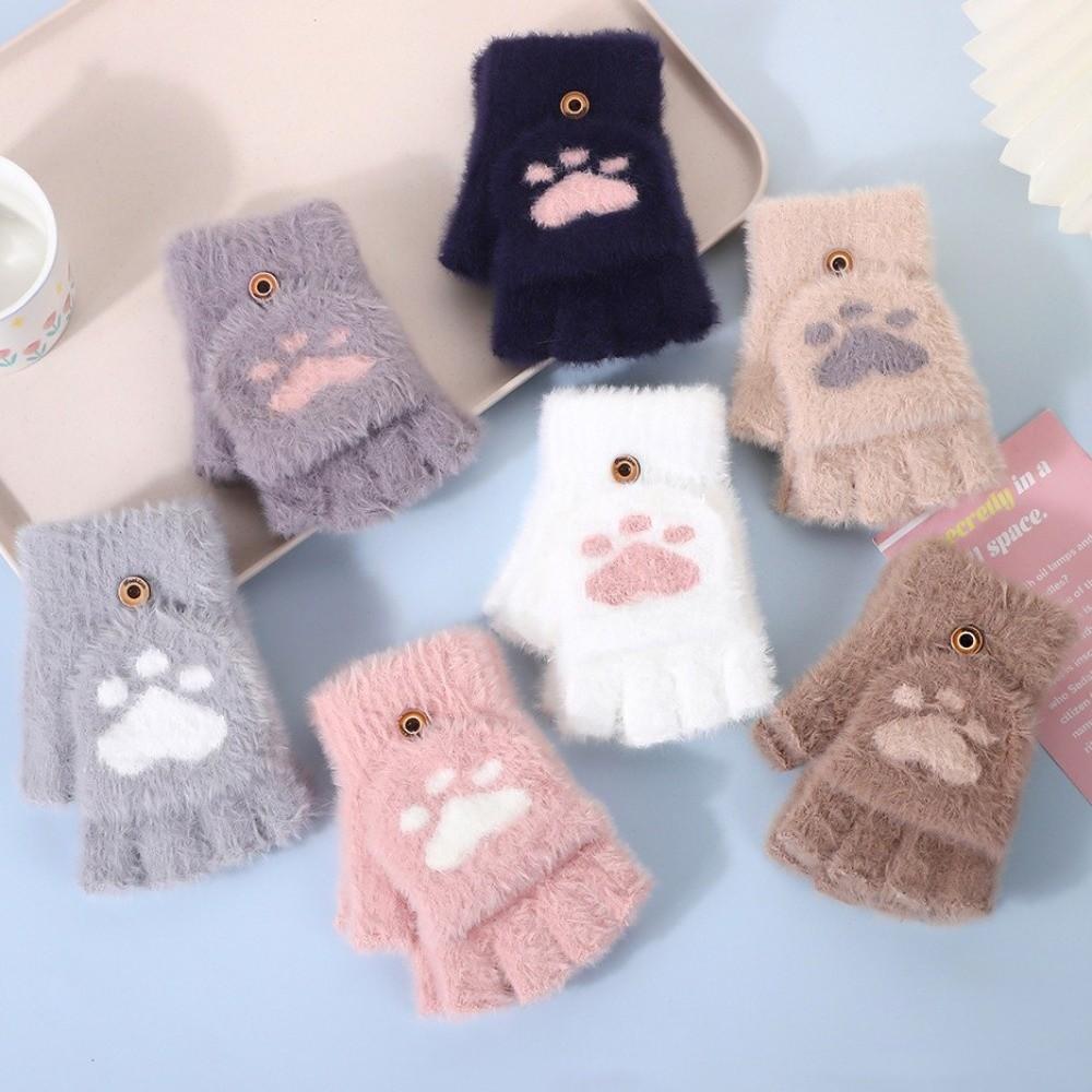Thicken Cat Paw Gloves Soft Warm Plush Mittens Cute Half Finger Gloves Writing