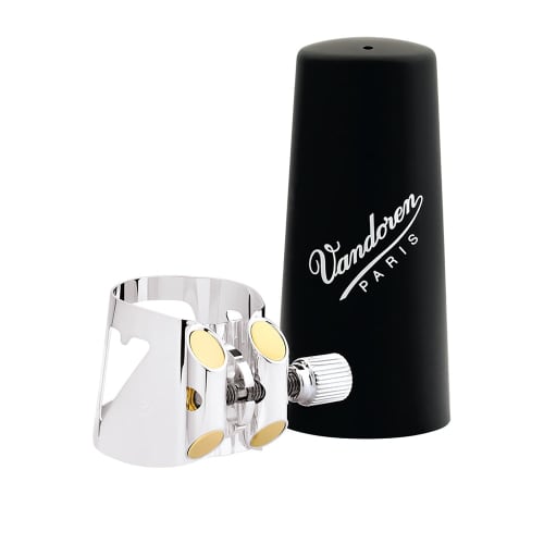 Vandoren Optimum Bb Clarinet Ligature with Plastic Cap (LC01P), Silver Plated