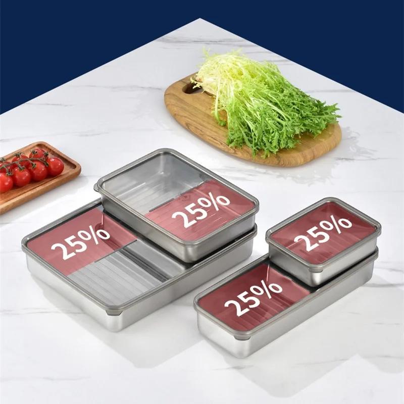 304 Stainless Steel Food Storage Tray Fresh-keeping Box with Sealed Lid Sausage Fruit Dish Frozen food Organizers Food Container