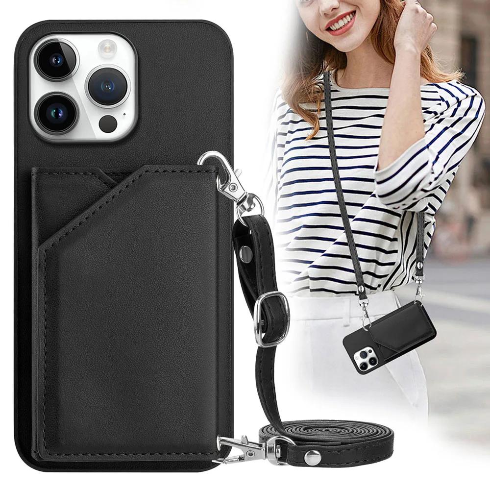 Кошелек-чехол на шею с ремешком-шнурком для iPhone 16 Pro Max 15 Plus 14 13 12 11 10 XR XS 7 8 Plus SE 2022 SE 2020