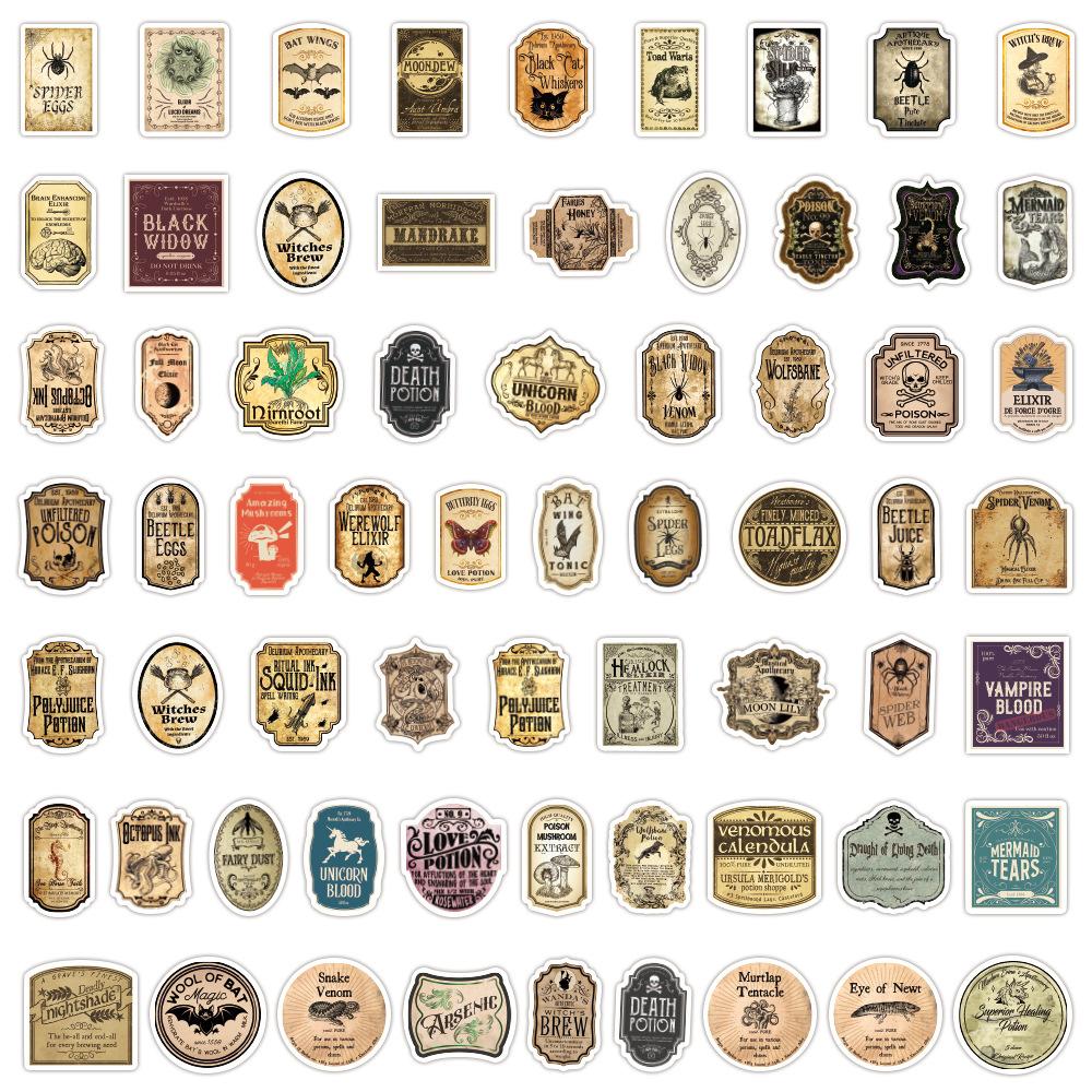 60 Наклеек-граффити с этикетками зелий, сделай сам, для скейтборда, стакана для воды, багажа, ретро, водонепроницаемые