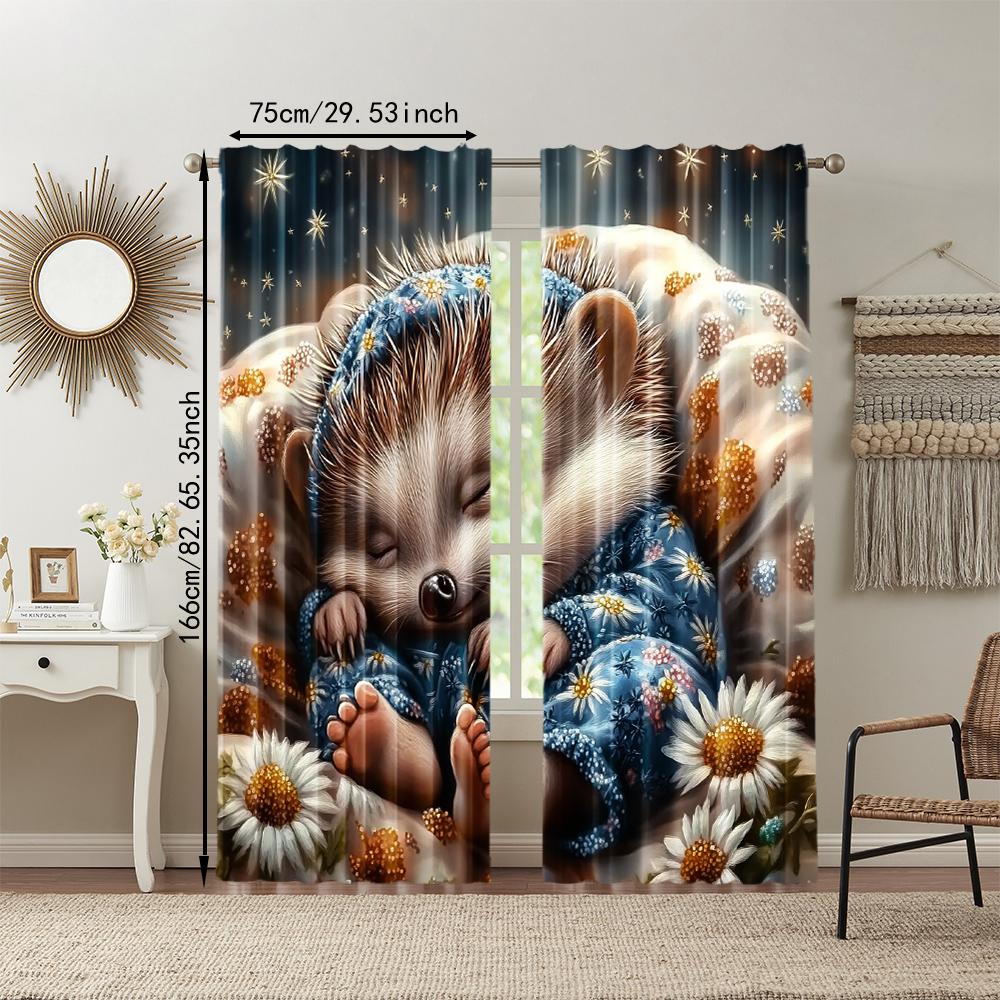 2 шт., универсальные полиэстеровые прозрачные шторы для украшения дома Спящий ёжик для использования в спальнях и гостиных