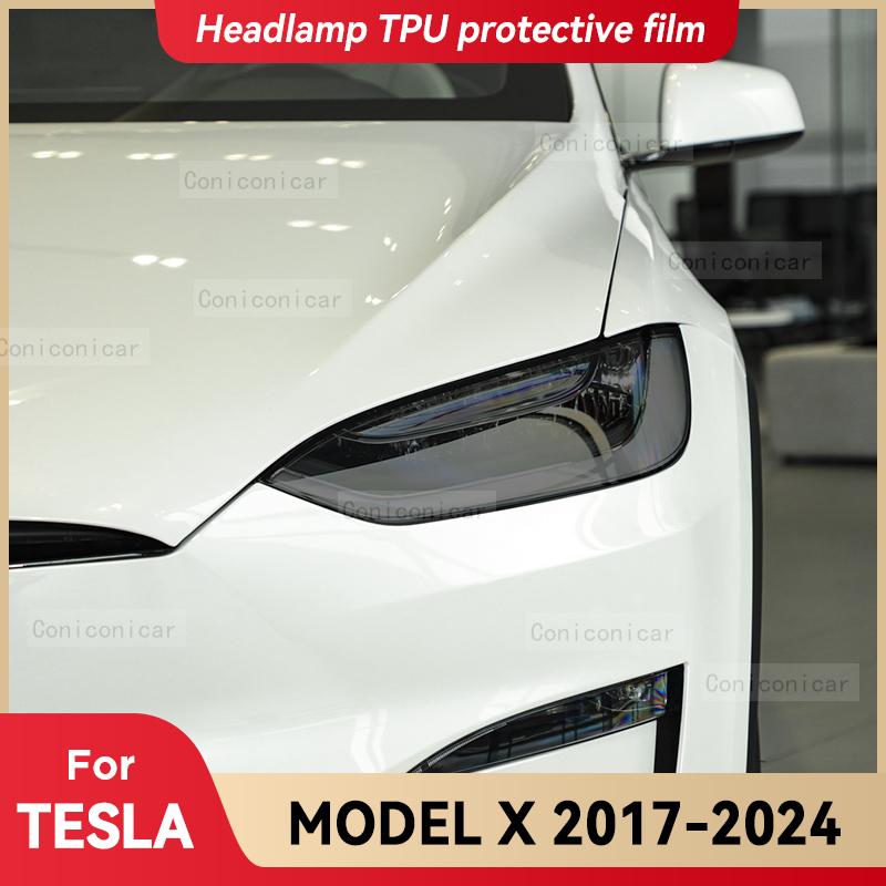 Для TESLA Model X 2017-2024 Автомобильная фара Задымленная Черная ТПУ Защитная Пленка Передний Свет Тонировка Изменение Цвета Наклейка Аксессуары