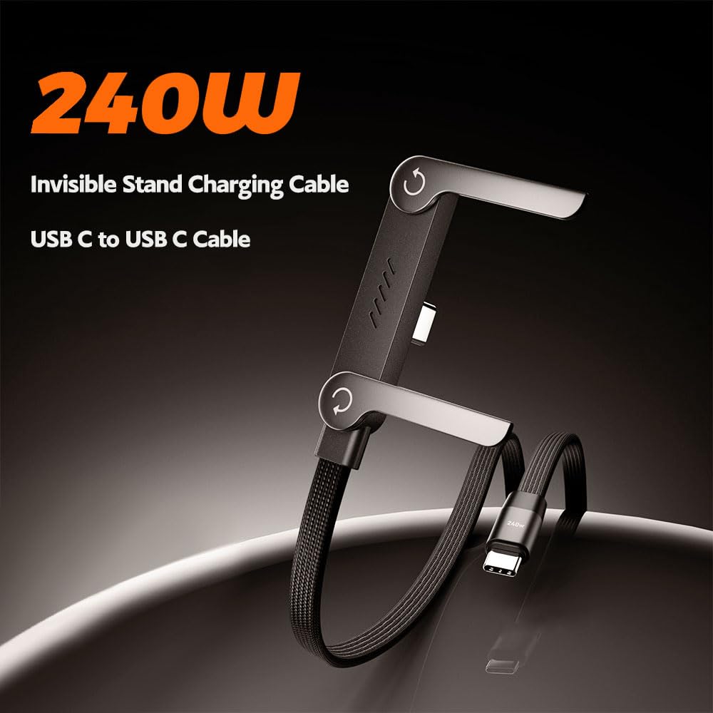 Выдвижной зарядный кабель USB-C на USB-C, кабель для быстрой зарядки 240 Вт, 1,5 метра, со встроенной подставкой для телефона