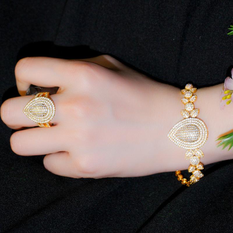 S0176 Изысканные украшения, Супер блестящий цирконовый браслет каплевидной формы с покрытием из 18-каратного золота