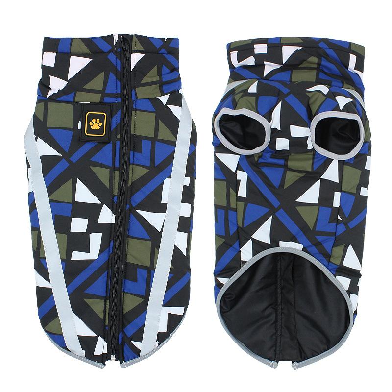 Синяя зимняя стеганая непромокаемая куртка для собак с рисунком каракулей, сохраняющая тепло, ночное отражение, хлопковое пальто для домашних животных, одежда для домашних животных