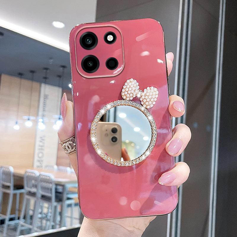 For OnePlus Turbo 6 6V Case Soft Plating brick inlaid pearl butterfly makeup mirror Smooth Electroplated For OnePlus Turbo 6V 6 Back Cover