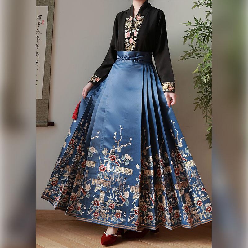 Китайский стиль династии Мин Ханьфу для женщин, универсальная юбка с рукавами-самолетами и лошадиной мордой