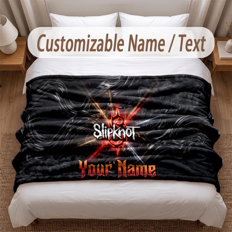 Slipknot Printed Flannel Blanket Custom Name Text Soft Warm Throw For Bedroom Holiday Gift