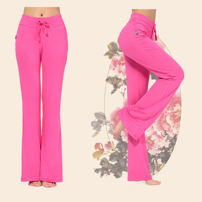 Auroth Solid Color Women High Waist Wide Leg Flared Pants Stretch Trousers Drawstring Sports Pants