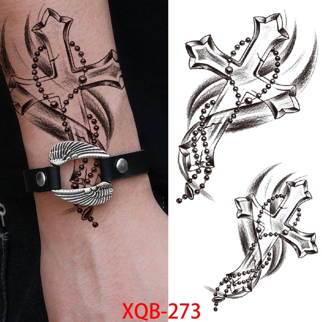 1 PC 210*114MM Cat Geometry Black Temporary Tattoos For Men Women Black Forest Skull Tiger Wolf Tattoo Sticker Evil Devil Arm Tattoo
