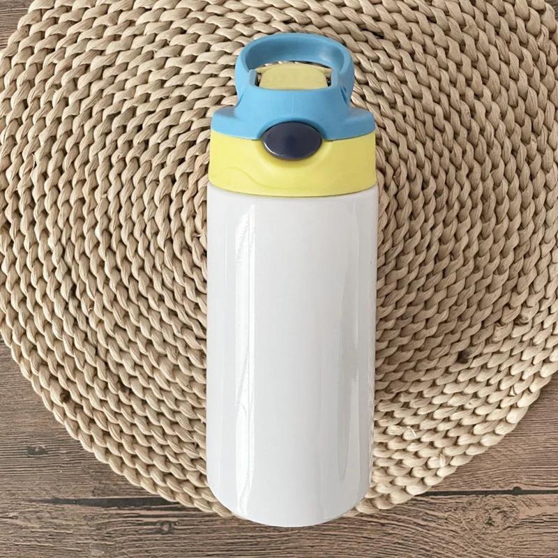 12oz Sublimation Straight Sippy Cup Flip Top Kids Bottle Stainless Steel Double Wall Water Tumbler With Straw Sippy Bottle