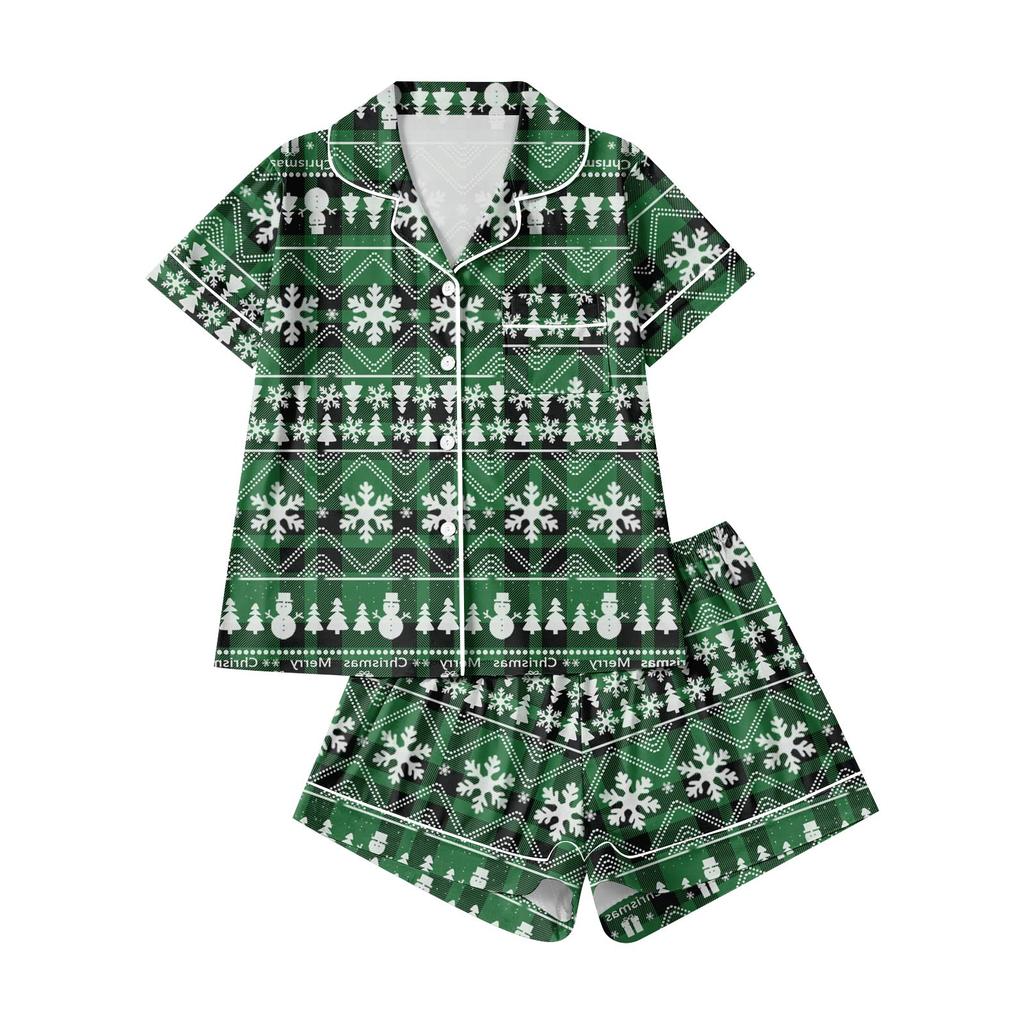 Женские пижамы, модные двухсекционные рубашки и шорты, комплект мягкой праздничной повседневной одежды