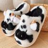 Fashion Cute Spotted Cow Cotton Slippers Women Indoor Non Slip Warm House Plush Slides Woman Round Toe Slip On Cotton Slippers Ladies