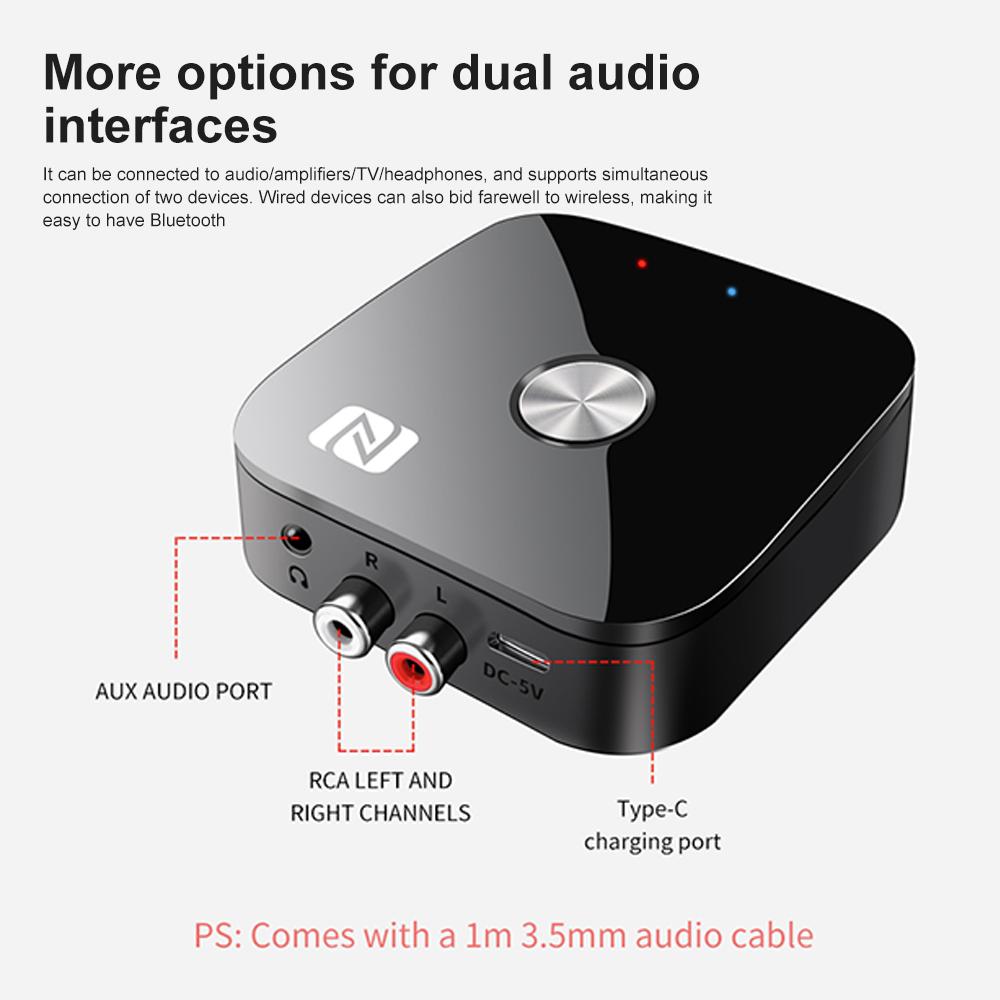 NFC Bluetooth Receiver 2RCA PD 3.5mm Jack Aux Wireless Adapter with Remote Control Car Bluetooth 5.3 Audio Receiver for TV