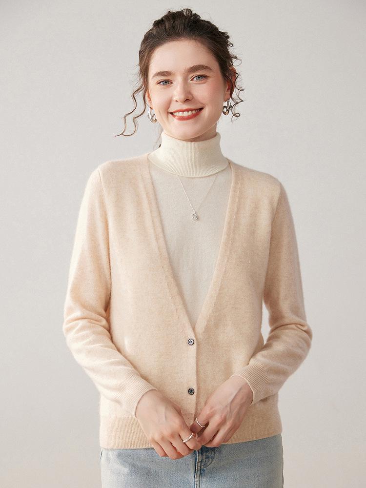 Women's High-Neck Cashmere Sweater, Faux Two-Piece Cardigan Coat - Soft, Skin-Friendly, Versatile Knit for Autumn and Winter.