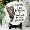 2D Flat Aluminum Retro Cat Welcome Sign for The Bathroom, Measuring 7.87 X 7.87 Inches. Perfect for Home Decor, Bedroom Decor, Gyms, Bars, and Other