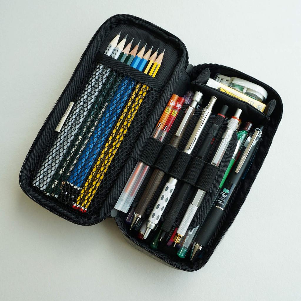 LOONLOON 664 Wood Pencil Large Wood Grain Case, Brown, Capacity, Stylish, Two-story, Multi-functional,