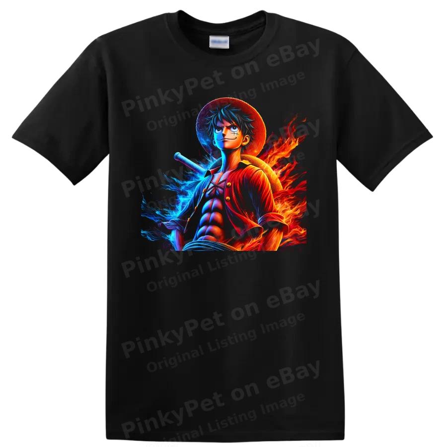 Monkey D Luffy Gear 5 Anime T Shirt w/ Fire Water Warrior Art Graphic Tee Gift
