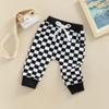 Toddlers Casual Long Pants 6M 12M 18M 24M 3Y Fashion Checkerboard Printed Tie-up Mid-waist Trousers with Pockets