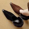 Fur Mid Heels Pointed Toe Suede Women Shoes Sexy Chunky Designer Winter Fad Shoes Woman 2024 Trend Elegant Pumps Zapatos Mujer
