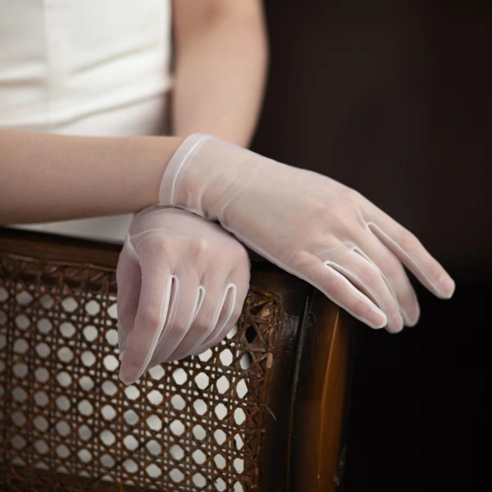 Mesh Bridal Gloves Solid Color Lace Hand Covers Fashion Stage Performance Gloves For Women