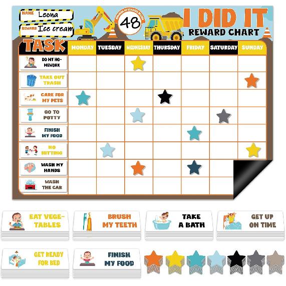 Magnetic Reward Chart for Kids at Home Construction Theme I Did It Motivate Behavior Reward Chart System Magnetic Behavior Tracker Incentive Chore