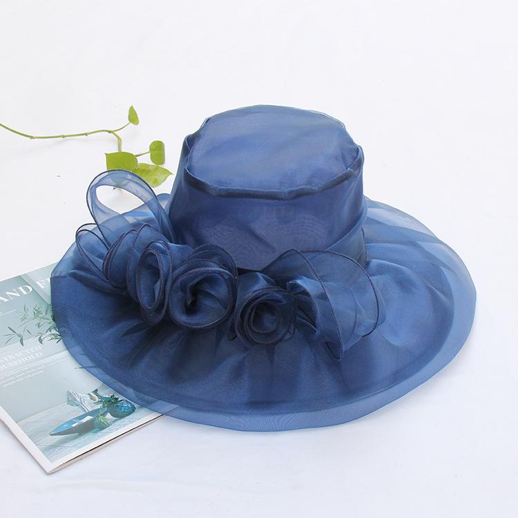 Summer organza mesh top hat fashion hat women's flower beach sun hat big edge face covering sun hat