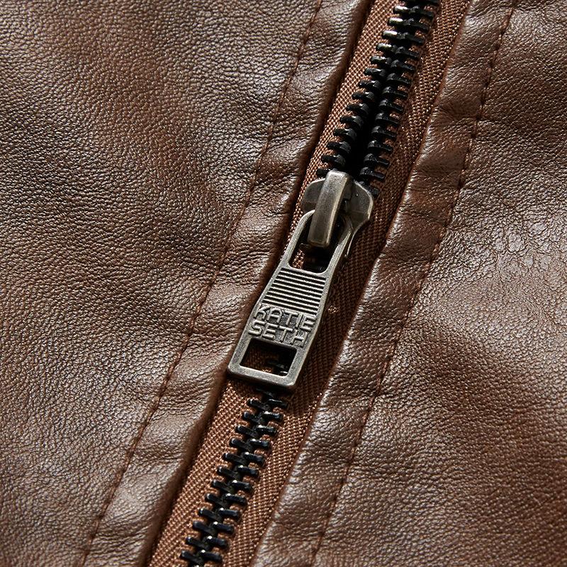 Men's Leather Jacket Men's Autumn and Winter Lapel Plus Velvet Trendy Large Size Motorcycle PU Leather Jacket Men's Clothing