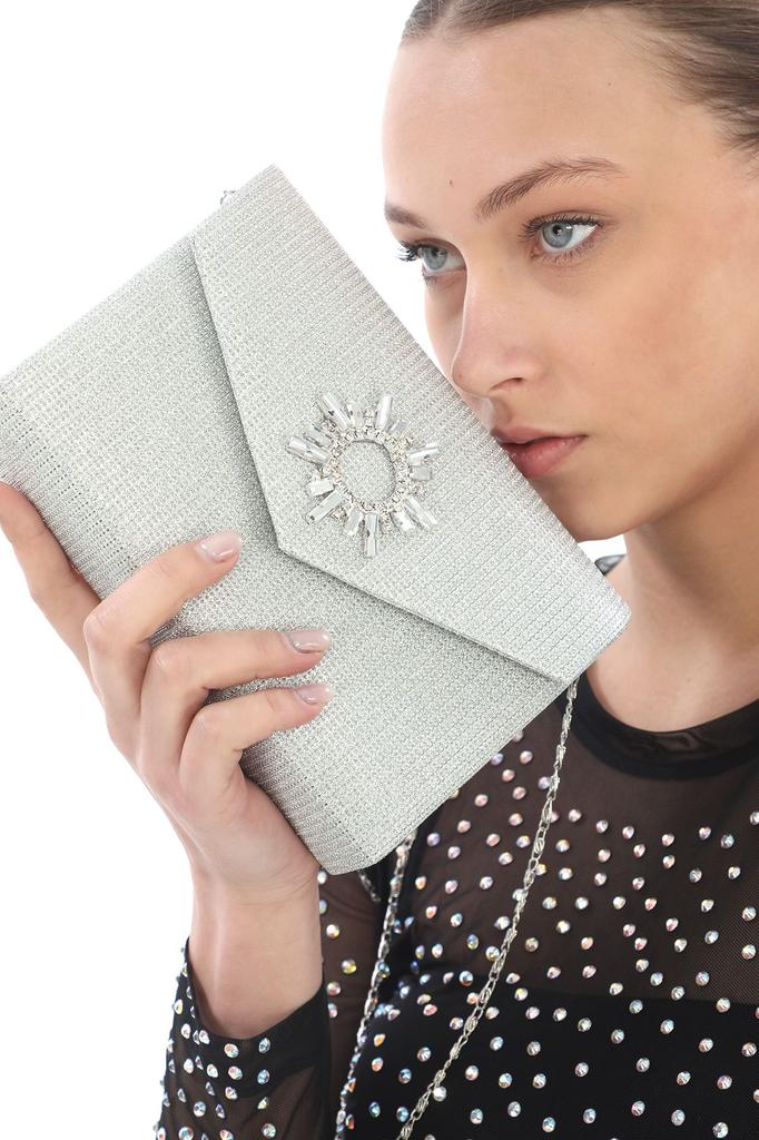 Women's Sea Bream Material Stone Accessory Magnetic Envelope Cover Usable Evening Dress Bag with Shoulder Strap