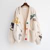 Autumn Winter Embroidery Women Cardigan Warm Knitted Sweater Jacket Pocket Knit Cardigan Coat Lady
