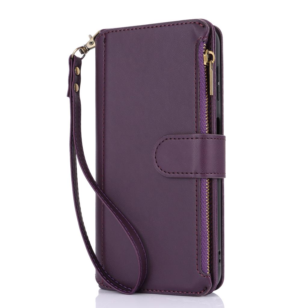 Multi Card Zippered Wallet with Short Hand Rope and Long Hanging Rope Phone Cover Case for iPhone Series/Samsung Series