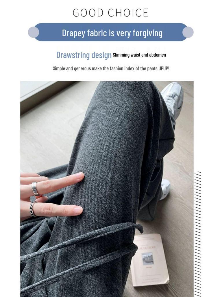 2025 Маленькие женские серые широкие спортивные штаны - Повседневные брюки на кулиске для осени/зимы (XS)