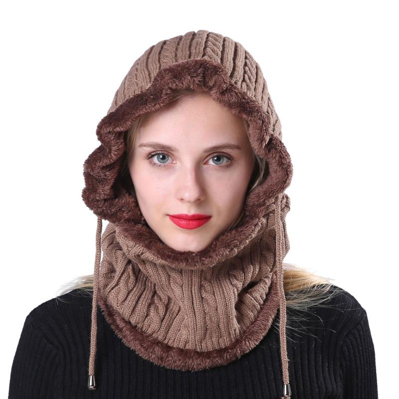 Autumn Winter Hat Men's Women's Knitting Hats & Caps Wool Cycling Cold Protective Ear Cap Fried Dough Twists One-piece Plush Thickened Pullover Hat