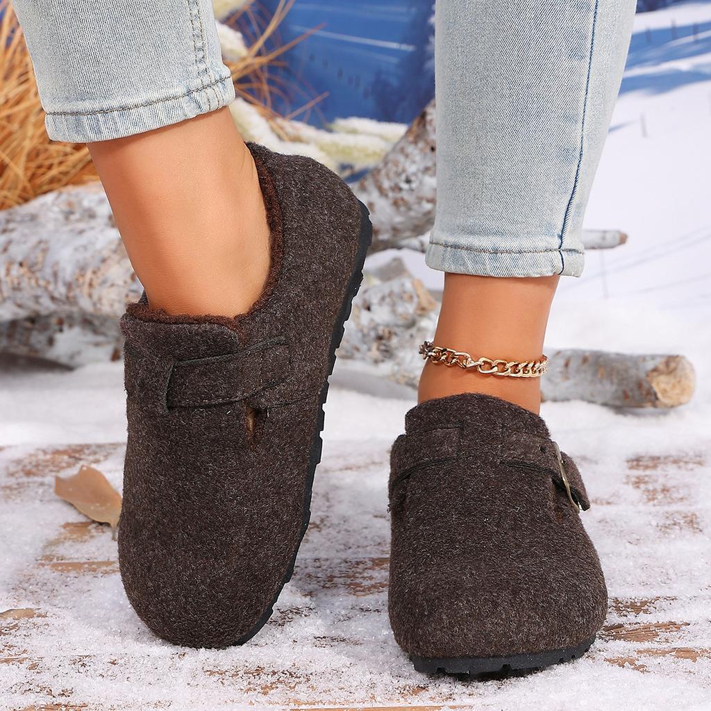 Осенне-зимняя утепленная полностью закрытая обувь в стиле Birkenstock – Ретро войлочные теплые слипоны, уютные, на плоской подошве, хлопковые туфли