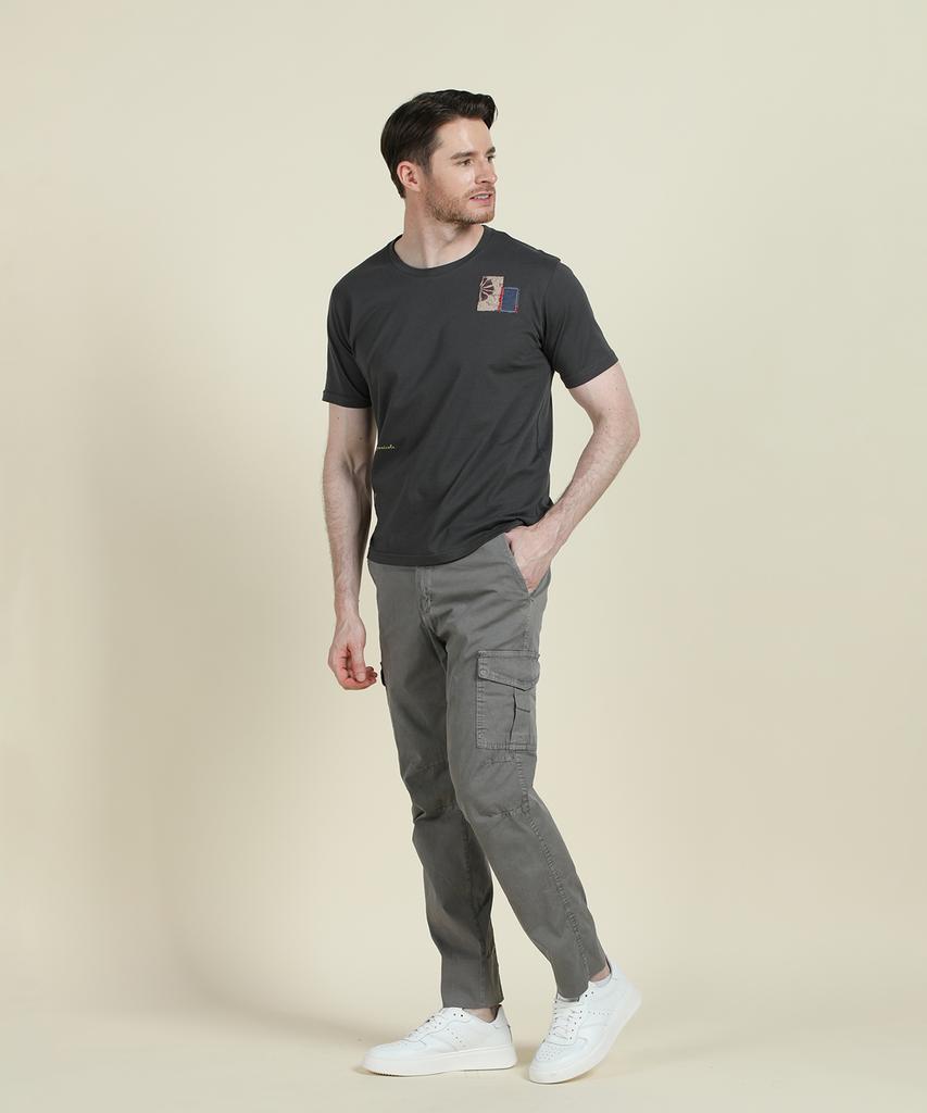 PANICALE Grey Regular Slim Fit Cotton Cargo Pants