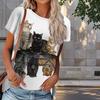 Women Summer T Shirt Kitten Print Retro Fashion Short Sleeve Tees Casual   Printed  Tops