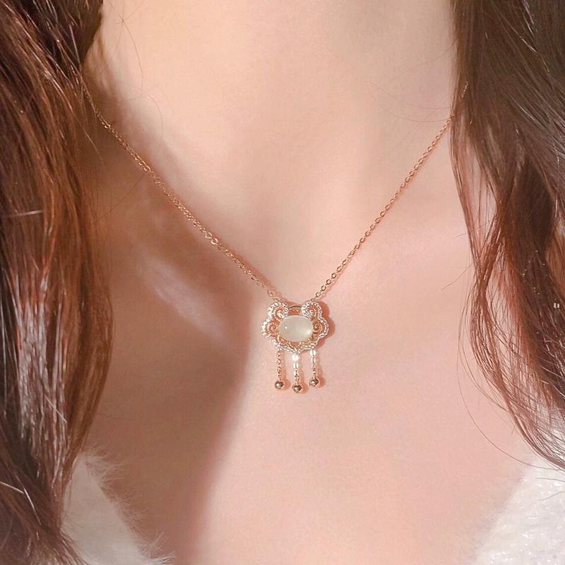 Ruyi Ping An Lock Женская кисточка Долговечный замок Легкая роскошная ниша Ключичная цепочка Концентрический замок для подруг Подарки