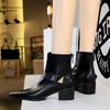 Bigtree Spring Pointed Toe Square High Heels Women Ankle Boots Design Style Fold Belt Buckle Short Booties Shoes Platform Boots