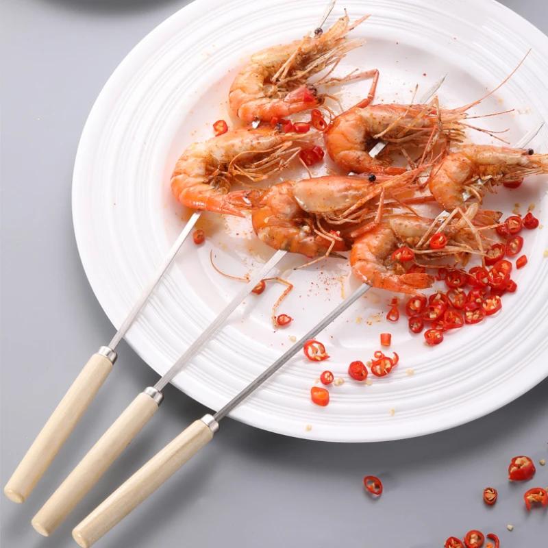 10 шт. деревянных ручек, не допускающих ожогов, шампуров для барбекю, можно использовать повторно, металлические шампуры для барбекю из нержавеющей стали 304, широкие шампуры