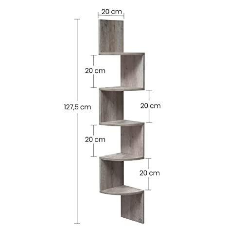 Corner Shelf, 5-Tier Floating Wall Shelf with Zigzag Pattern, Shelf, Gray