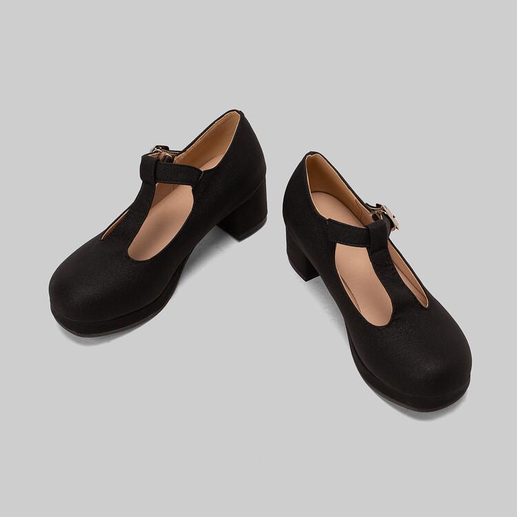 Женские туфли-лодочки на толстом высоком каблуке с круглым носком и Т-образной завязкой с пряжкой для вечеринки, лаконичная модная весенне-осенняя обувь, белый, синий, зеленый, фиолетовый