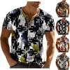 Men'S Printed T-Shirt Outdoor Retro Button Loose Short Sleeve Top
