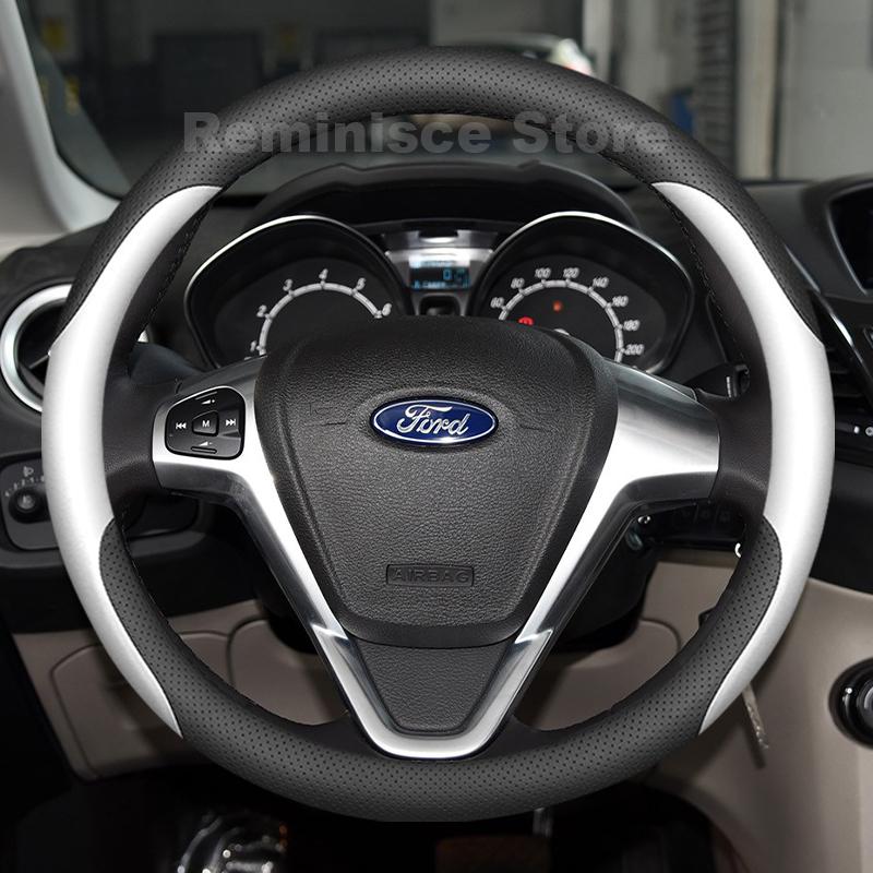 Leather Car Steering Wheel Cover for Ford Fiesta MK6 MK7 ST 2002-2024 focus Auto Steering Wheel Cover Ford Fiesta Accessories